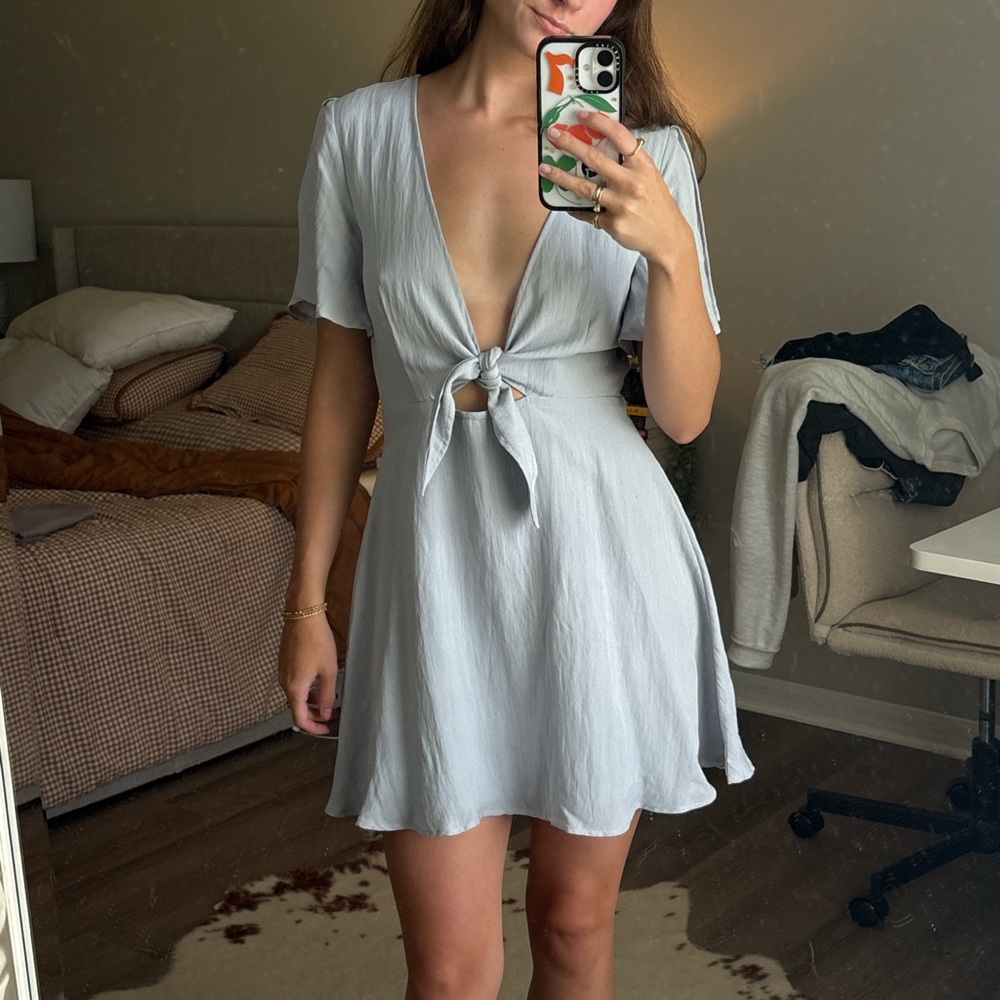Lulu's Soft Blue Tie-Front Mini Dress